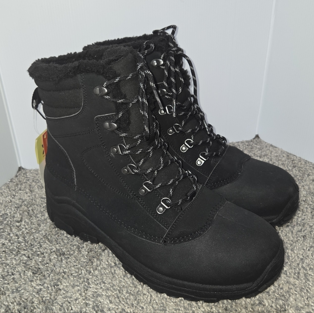 Black Thermolite Insulated Waterproof Winter Snow Boots Lace Up, Size 10, New - Picture 2 of 13